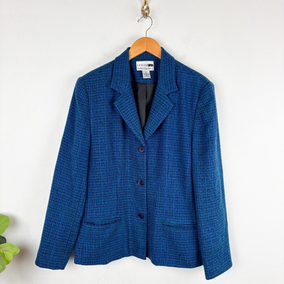 Vintage 90s Leslie Fay Blue Tweed Blazer Sz 18 - Picture 1 of 12